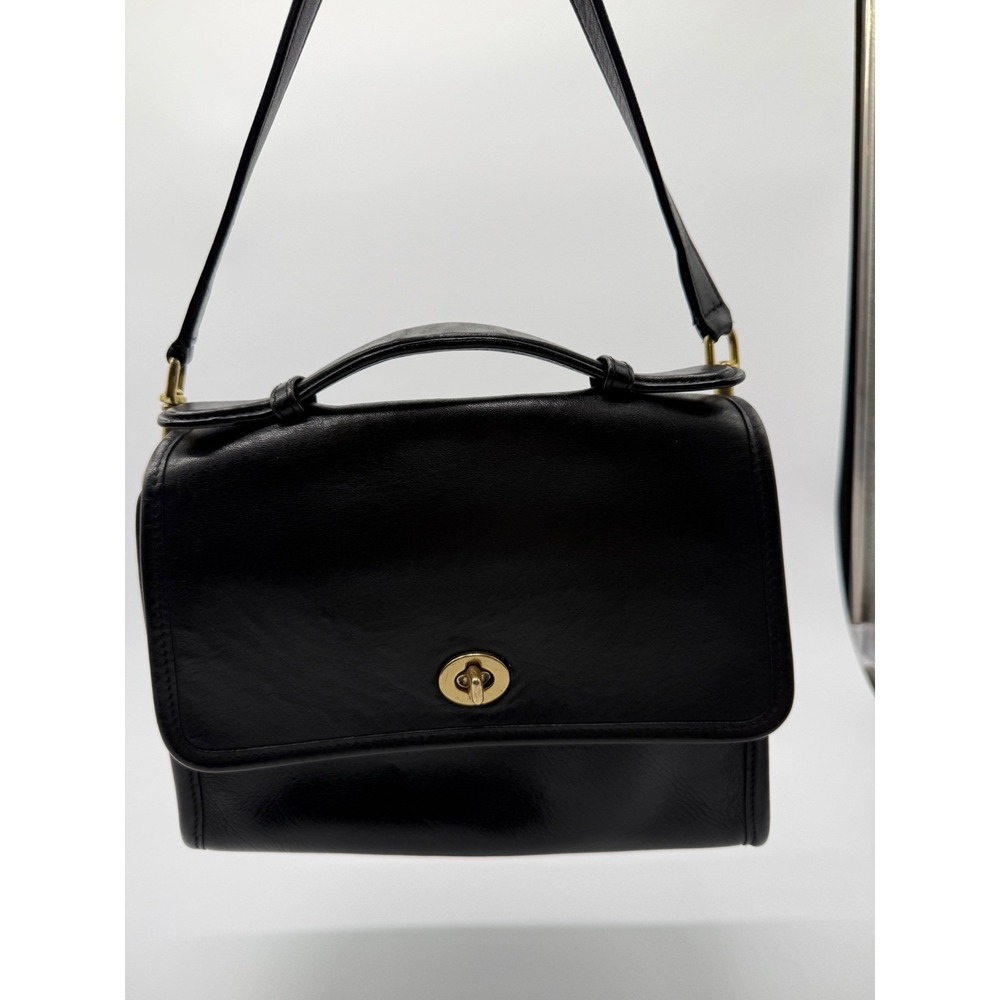 Coach Vintage Willis Bag 9927 Black Leather Crossbody Top Handle Brass Hardware - Picture 11 of 16